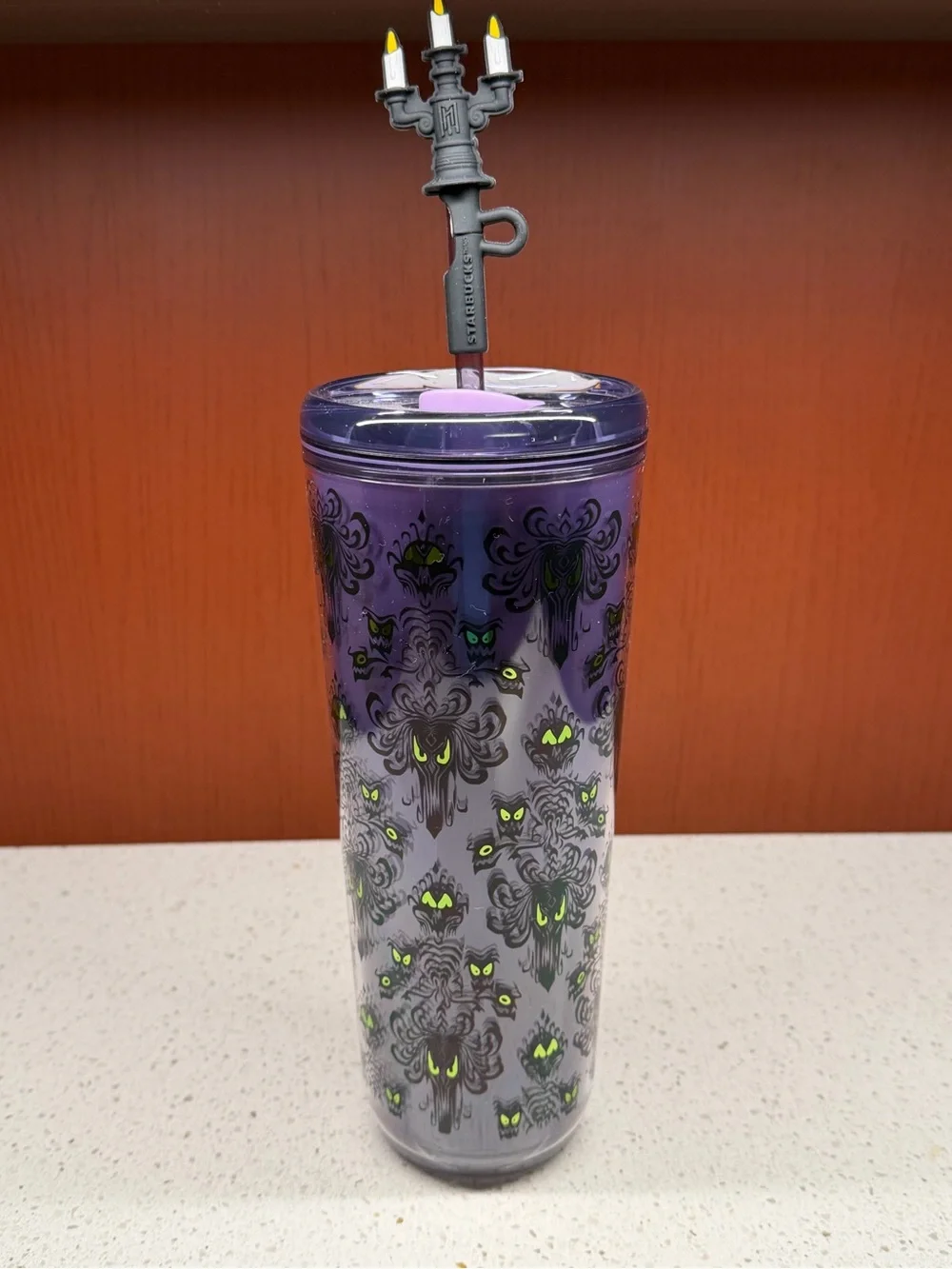 NEW DISNEY STARBUCKS HAUNTED MANSION EYES 24oz TUMBLER WITH STRAW & CANDELABRA